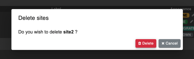 Delete Site Confirmation
