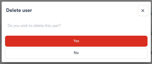 User Delete Confirmation Dialog