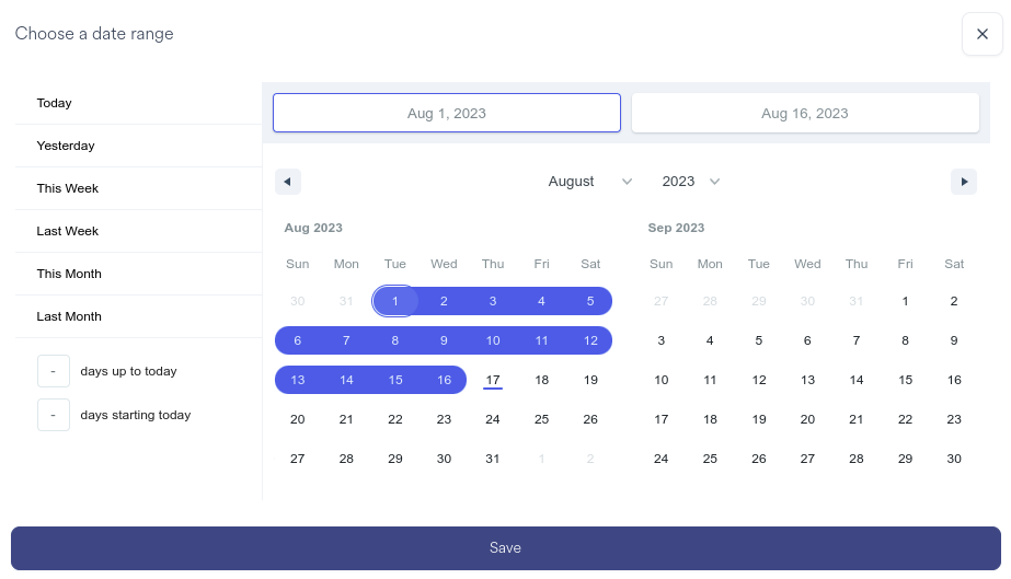 Date Filter Dialog