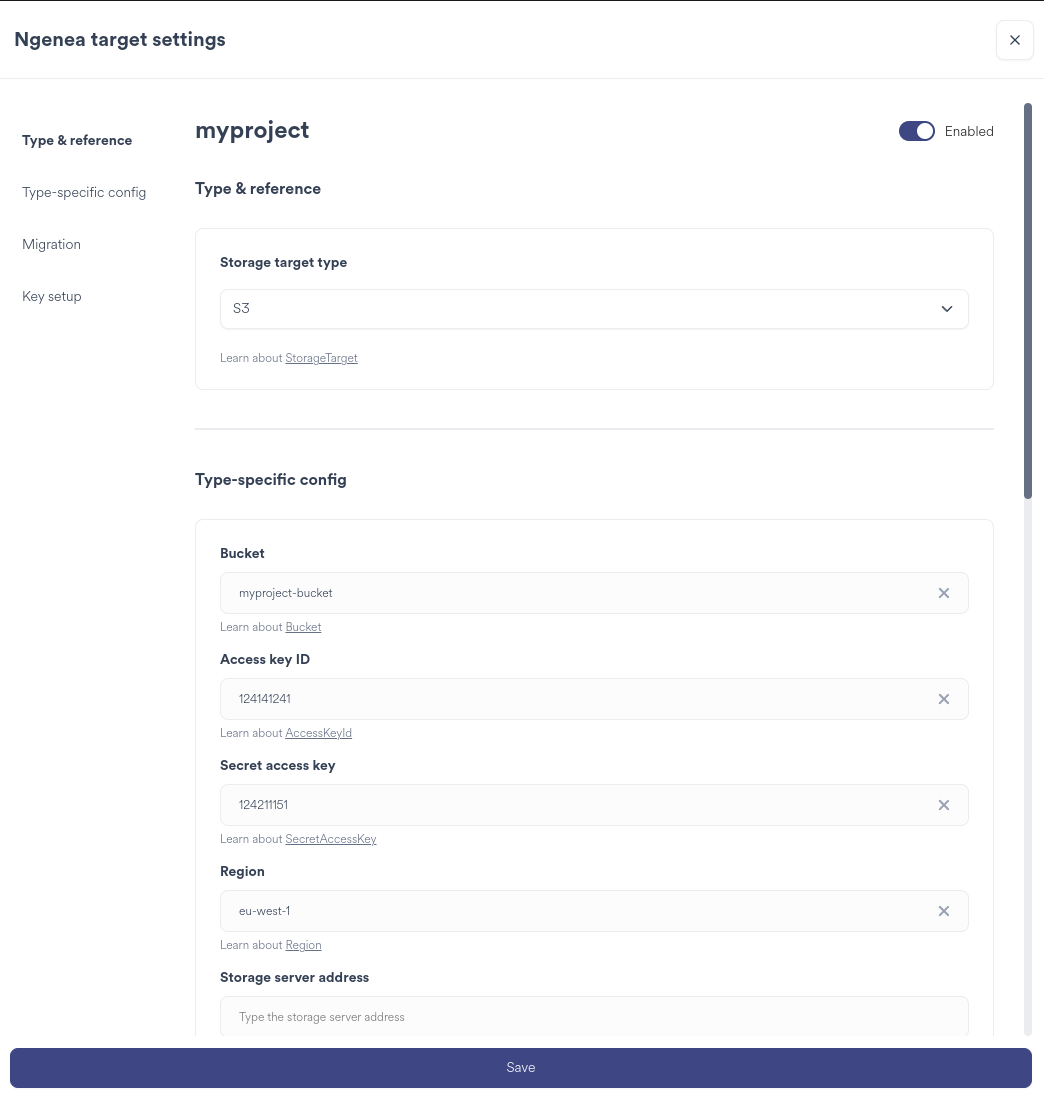 Ngenea Targets Edit Dialog