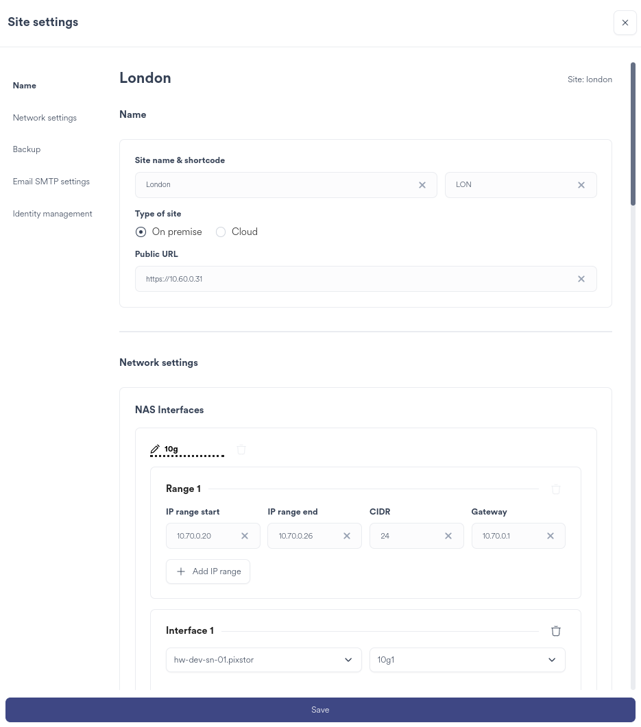 Site Settings Dialog