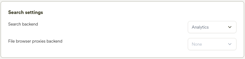 select search backend via dropdowns analytics search