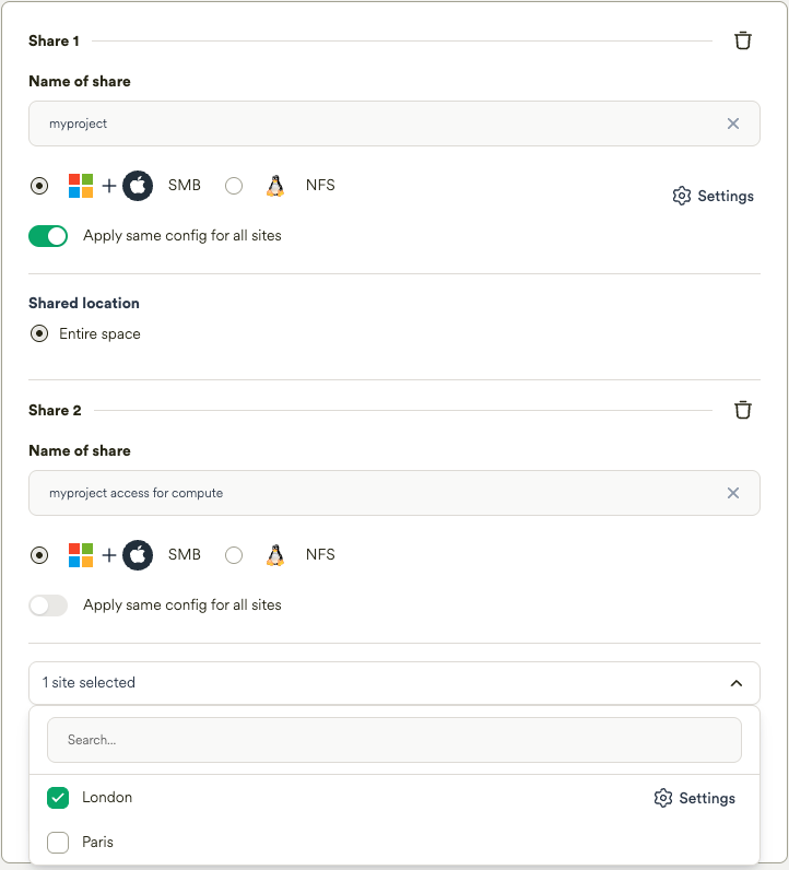 Spaces Wizard Share Types