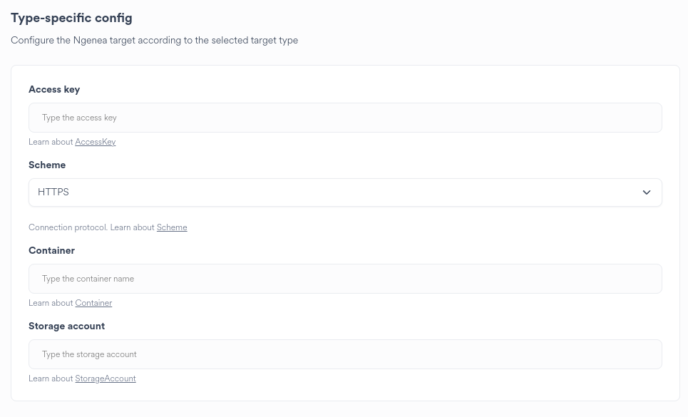 Ngenea Target Wizard Azure Target Type