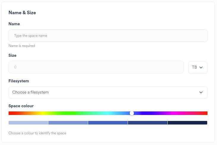 Space Name and Size