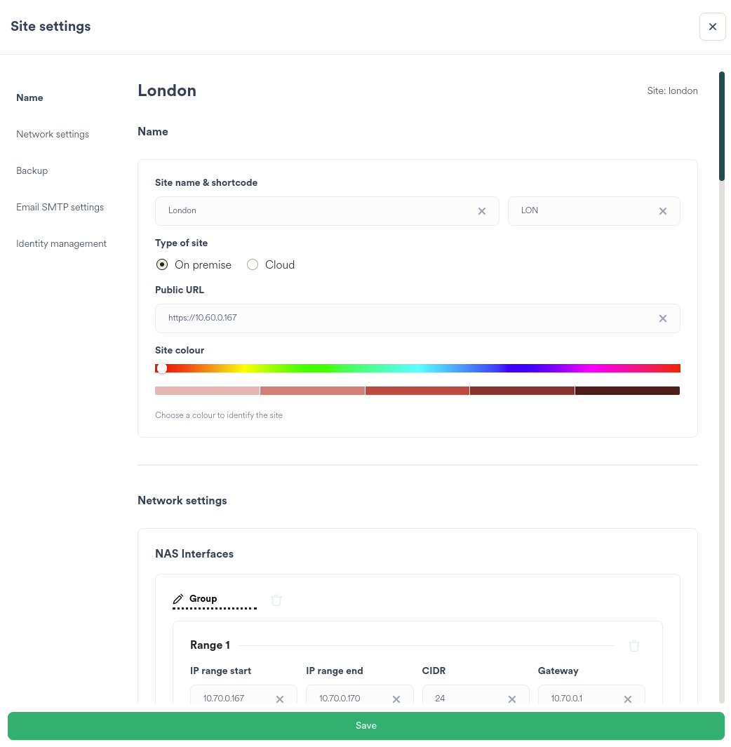 Site Settings Dialog