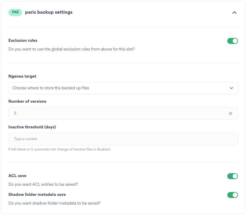 Backup Space Settings