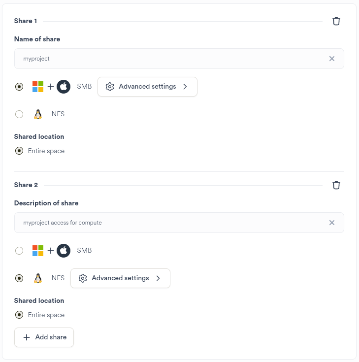 Spaces Wizard Share Types