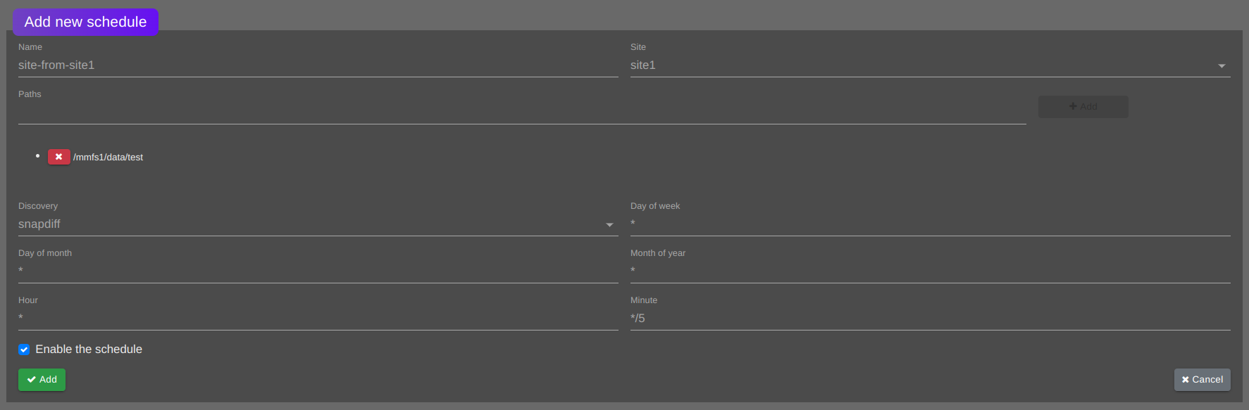 Sync schedule settings