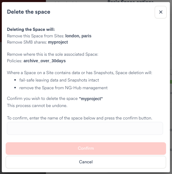 Space Delete Confirmation Dialog