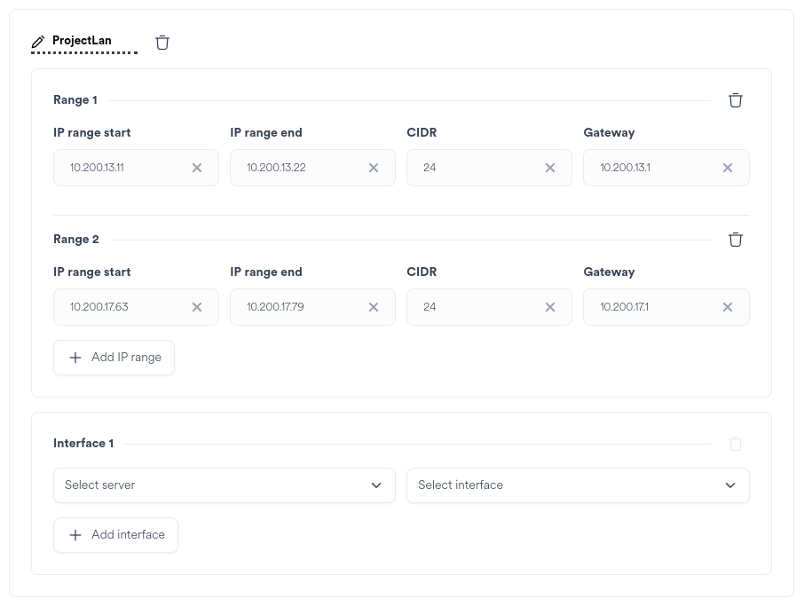 Add Site Wizard Network Settings (On Premise)