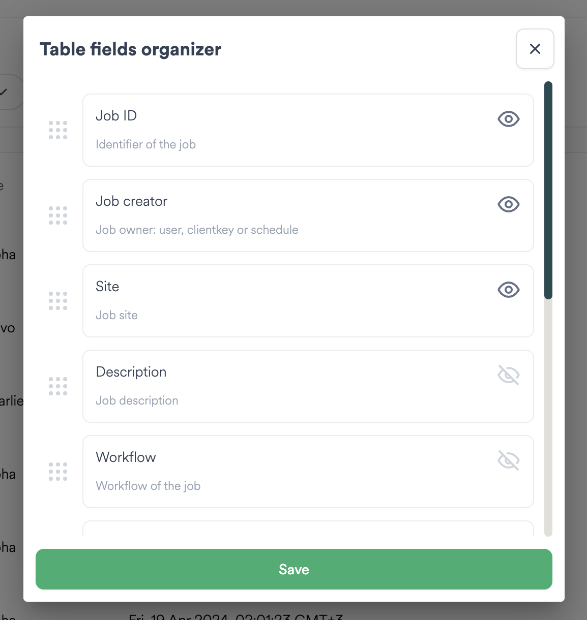 Table field organizer