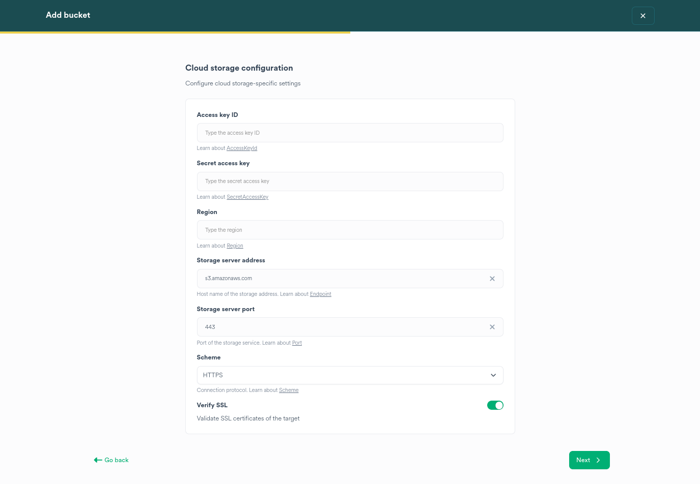 |brand_backend_name| Bucket wizard Could storage configuration