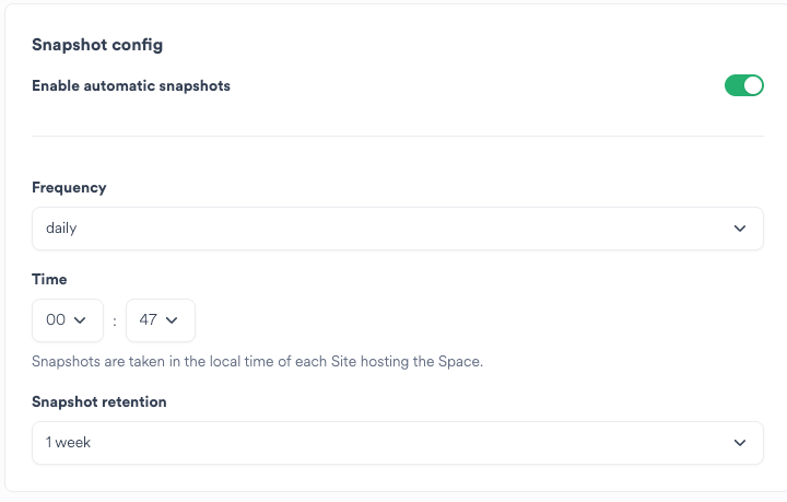 Space Snapshot Config
